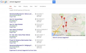 Praxismarketing: Beispiel eines typischen Suchergebnisses für den Begriff "zahnarzt deggendorf" | Webagentur Schubert